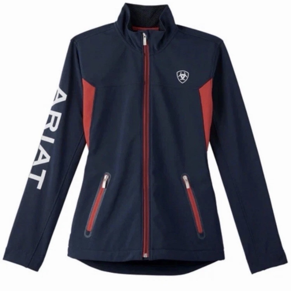 Ariat Team Women's Size XS Jacket Blue & Red Softshell Full-Zip Ariat‎ Spell Out